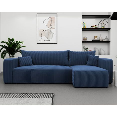 Ecksofa mit Schlaffunktion Sofa LUNA Stoff Poso Blau Ottomane Rechts