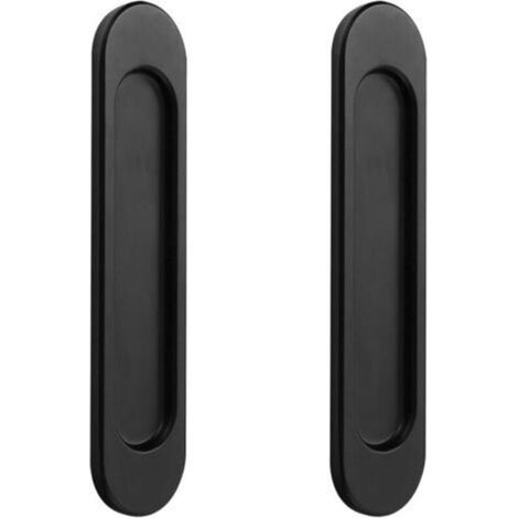 2x Poignées de Porte Coulissante Ovales Autocollantes, Poignée Porte Coulissante, Alliage D'aluminium or mat sans Perforation pour Portes Coulissantes de Grange, Fenêtres (noir) (1/5)