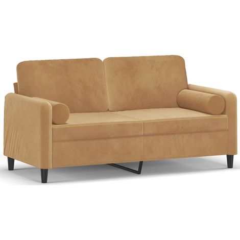 Canapé 2 places,Sofa pour Salon,Banquette avec oreillers décoratifs brun 140 cm velours CFW275388