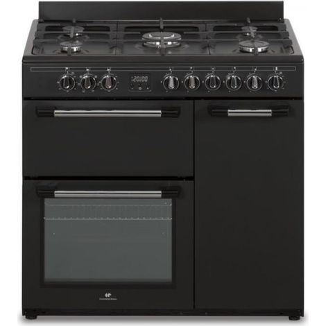 Continental Edison – Piano de cuisson gaz 3 fours électriques – 5 foyers – Largeur 90 cm – Fours électriques avec différents modes de cuisson – Noir