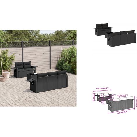 6-tlg. Garten-Sofagarnitur mit Kissen Schwarz Poly Rattan - Gartenmöbel - PE-Rattan Möbel - Outdoor-Lounge - Sofasatz - Esszimmerset (1/3)