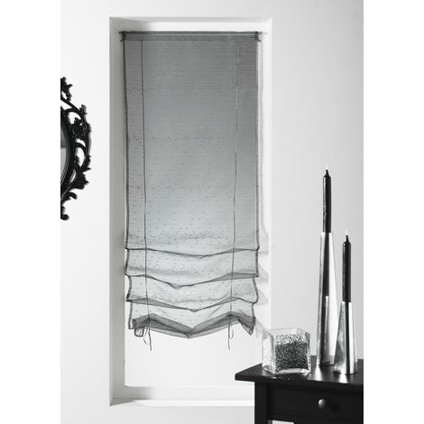 Homemaison – Store enrouleur goutte d'eau gris clair 45x200 cm – Matière organza 100% polyester – Ourlet passe tringle – Vendu à l'unité