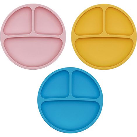 Assiette Enfant Avec Ventouse - Assiette Silicone À Compartiments - Pour Bébé Et Tout-Petits - Lot De 3 (1/5)