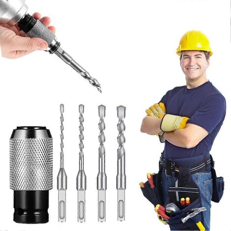 (F) Adaptateur pour marteau perforateur avec jeu de forets à percussion, convertisseur marteau électrique/perceuse pour perçage de précision (1/5)