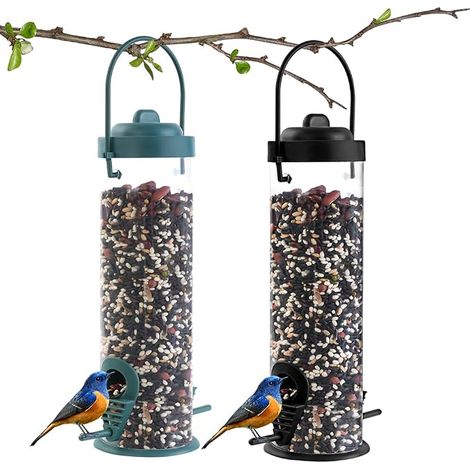 2pcs Mangeoires à Oiseaux, Mangeoires Oiseaux Sauvages Distributeur à Graines pour Moineaux et Divers Oiseaux Sauvages (Vert+ Noir) (1/5)