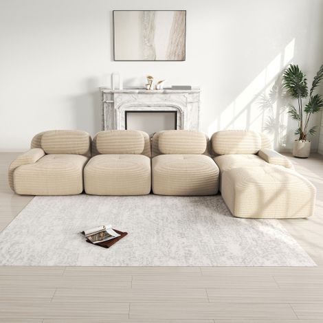 Sofá esquinero de 4 plazas con tapicería de alta elasticidad 32D, sin marco, antideslizante, con chaise longue, reposabrazos extra anchos, combinable libremente, no requiere montaje, ideal para oficin (1/5)