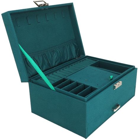 Large 3-Tier Jewelry Box for Women, Jewelry Storage Case with Removable Cushion, for Earrings, Rings, Necklaces, Bracelets (1/5)