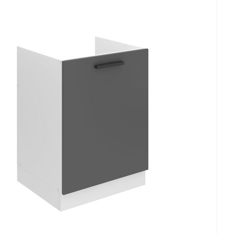 BELINI Meuble Cuisine Bas sans Plan de Travail SDZ I Meubles de Cuisine - Taille: 51,6 x 60 x 82 cm I Meuble sous Evier - 1 Porte I Couleur : Argent Mat