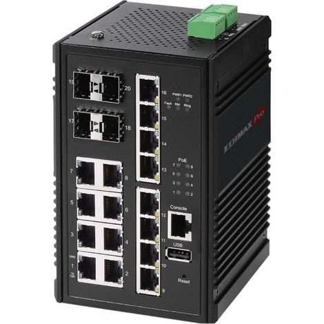 Edimax IGS-5416P switch di rete Gestito Gigabit Ethernet (10/100/1000) Nero Supporto Power over Ethernet (PoE) (1/5)