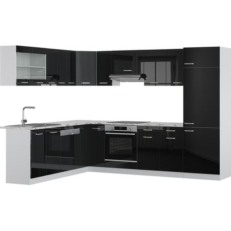 Eckküche R-Line, Schwarz Hochglanz/Weiß, 287 x 227 cm, AP Marmor, Vicco (1/5)