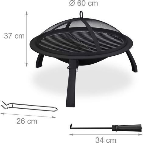 Brasero de jardín redondo plegable con chispa protectora para barbacoa 60 x 60 x 20 cm de acero negro 130016727 (1/5)