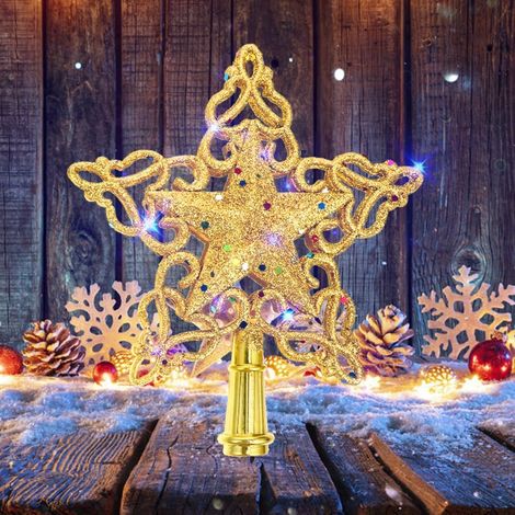 Estrella de árbol de Navidad, 6 pulgadas, calada y brillante, para decoración navideña. (1/5)