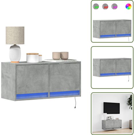 Armadio con cassetti - vidaXL Mobile TV a Parete con Luci LED Grigio Cemento 80x31x35 cm - Armadio salvaspazio