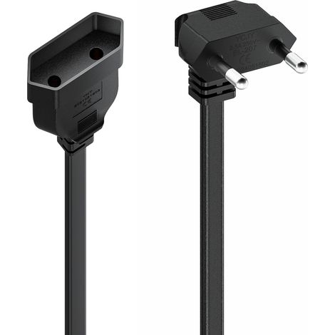 Câble Adaptateur Euro Type C 90°, Fiche Plate Coudée Mâle vers Femelle Adaptateur Coudé Fiche Plate 250V/2,5A, 0,5m pour TV, Écran, Routeur et Petits Appareils (1/4)