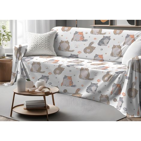 Telo Arredo Granfoulard Copritutto Salvadivano 100% Cotone Dis. Gatti 25 GI, misuraSingolocoloreGatti 25