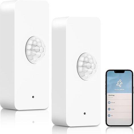 Détecteur de mouvement WiFi, 2 pièces Détecteur de mouvement intelligent sans fil avec application de surveillance à distance, compatible avec Smart Life/Tuya APP, commande vocale (1/5)