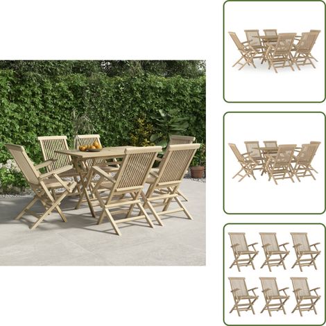 Salon de jardin 7 pcs gris bois de teck solide - Salon De Jardin - Mobilier De Jardin - Set De Table - Chaises Pliantes - Bois De Teck (1/5)