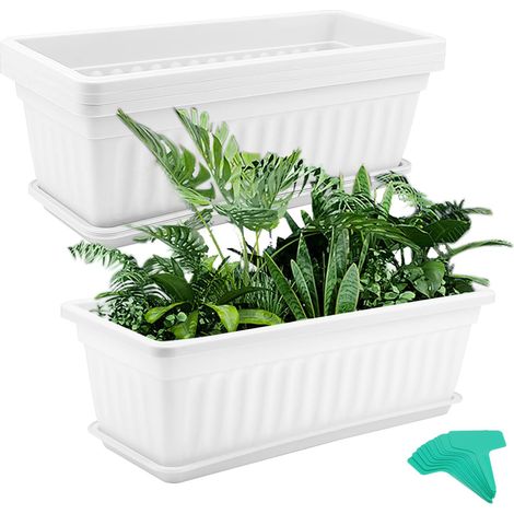 Jardinière - Lot de 4 - Plastique - Avec Plateau Et Étiquette - Pour Fenêtre Et Balcon - 43 cm (1/5)