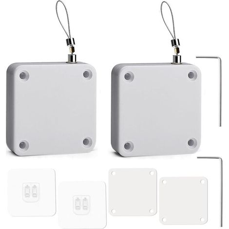 Ferme-portes automatiques, lot de 2, ferme-portes automatiques à capteur sans perçage, ferme-portes automatiques à capteur avec cordon de traction, modèle sans perçage pour chambre à coucher, blanc. (1/2)