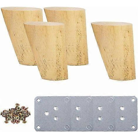 Ensemble de 4 pieds de table en bois massif de 6 cm, pieds de meubles fuselés en bois massif (1/5)