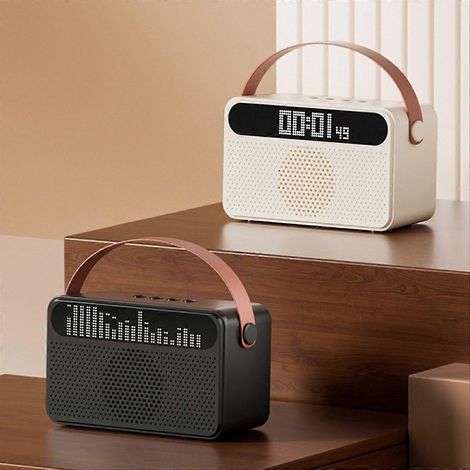 Enceinte Bluetooth portable avec affichage des paroles, idéale pour la maison et le karaoké. Enceinte Bluetooth USB avec caisson de basses, blanche. (1/5)
