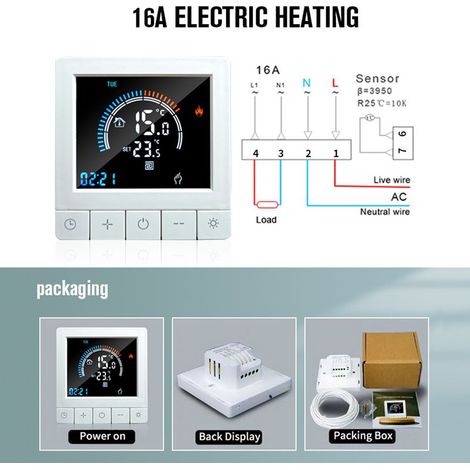 1 Thermostat numérique WiFi écran LCD Capteur NTC Chauffage électrique Sol chaud Programmable Maison bureau (1/5)