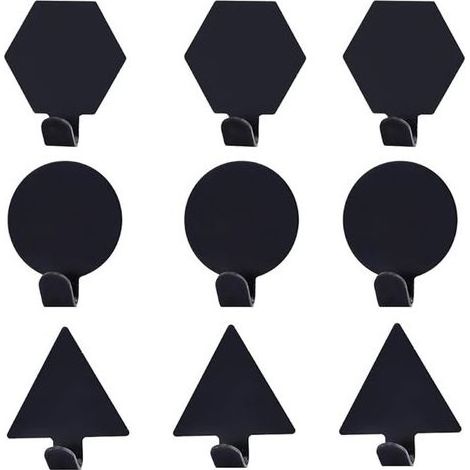 9 Pièces Crochets Auto-Adhésifs,Crochet Adhésif Mural,Crochet Mural Crochet Adhésif Noir,pour Salle de Bain, Cuisine(Trois formes) (1/5)