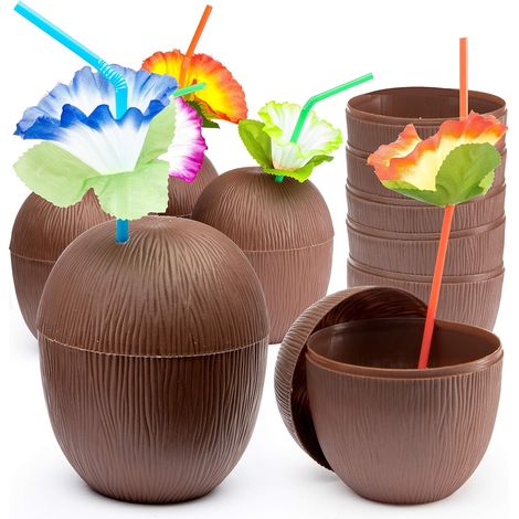 Cup En Forme De Noix De Coco - 500 Ml - Pour Fêtes Hawaïennes Et Thèmes Tiki - Lot De 6