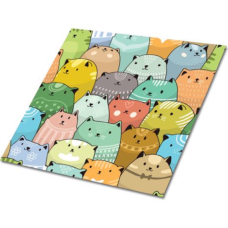 Carreaux autocollants PVC, Carrelage PVC adhésif - 30x30cm - Kit de 9 - Chats Colorés, Stickers carrelage carreaux (1/5)