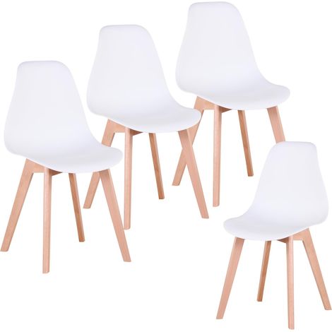 Lot de 4 chaises de Salle à Manger avec Dossier en Plastique et Pieds en hêtre pour Salon, Salle à Manger, Banquet, Bureau, cafétéria, Blanc (1/5)