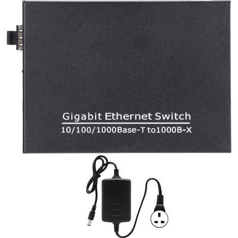 Gigabit-Ethernet-2-Port-Switch TBC-MC3712E-SFP Plug & Play, 100–240 V UK-Netzteil, stabiler und robuster Netzwerk-Switch