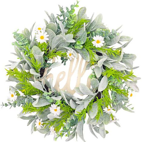 Frühlings- und Sommerblumenkränze, ganzjährige Hängedekorationen, „Hallo“-Schilder, künstliche Lammohr-Blumenkränze, Türdekorationen (1/2)