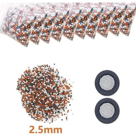 Filtre à sable,Filtre à sable Perle de filtre de douche, 2,5 mm 500 grammes de boule de couleur mélangée + 2 filtre, (1/4)