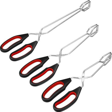 Set di 3 pinze da cucina in acciaio inox, 9/11/12 pollici, forbici resistenti al calore con manici in silicone e spatola per griglia. Universale per cucinare, cuocere al forno, pane e (1/5)
