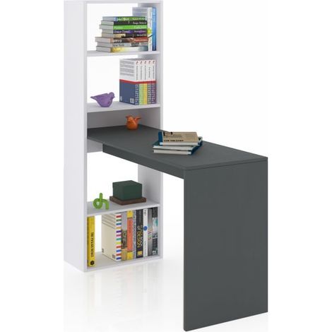 Mesa de escritorio con estantería 120x50 cm Cosmic Blanco Artik (Blanco Mate) - Gris Grafito (ancho) x 71cm (alto)