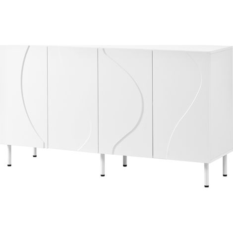 Moderne weiße Kommode mit 4 gebogenen 3D-Türen, Push-to-open, PB/MDF, Metallfüße MODENUIT (1/5)