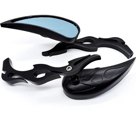 Motorcycle decorative rearview mirror with flame bar, teardrop-shaped rearview mirror, blue anti-glare scooter/sports car rearview mirror (1/4)