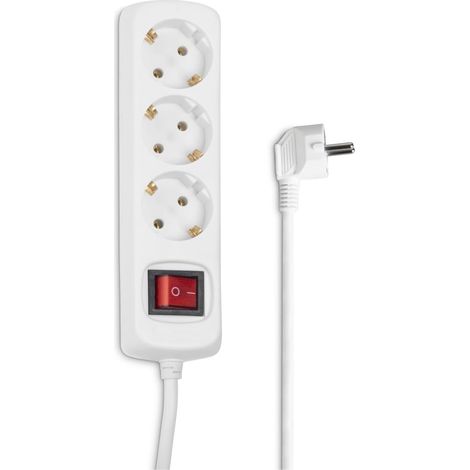 Multiprise avec Interrupteur Bloc 3 Prises Terre Type F Schuko Compatible France, Prise Multiple Rallonge Electrique 1.4m, 16A 3680W, Securité Enfant, Idéal Bureau Maison Garage Atelier Blanc (1/5)