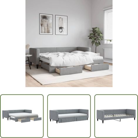 Schlafsofa - Tagesbett Ausziehbar mit Schubladen Hellgrau 80x200 cm Stoff (1/5)
