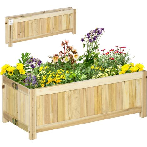 Potager surélevé pliable, en bois massif résistant aux intempéries, 70 cm x 30 cm x 25 cm, naturel résistant aux intempéries et à l'humidité (1/5)