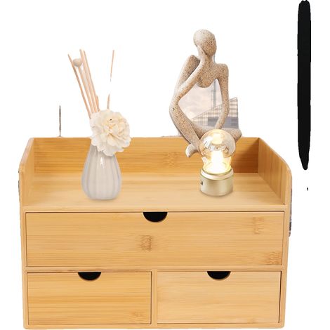Organisateur de Bureau, Bambou Naturel, 3 Tiroirs, 301920cm, Couleur Bois Brut, 2kg (1/5)