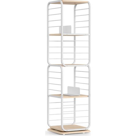 VASAGLE Bibliothèque à 4 Niveaux, Étagères Tournante avec Serre-Livres pour Petits Espaces, Étagère d’Angle, Cadre en Acier, Beige Naturel et Blanc Nuage (1/5)