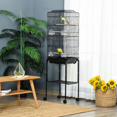 Cage à oiseaux roulante noire de 157 cm (62 pouces) avec étagère de rangement et roulettes pour une mobilité aisée (1/5)