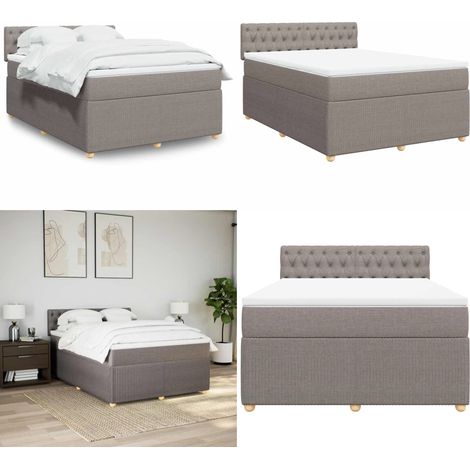 Sommier à lattes de lit avec matelas Taupe 140x190 cm Tissu - Matelas à ressorts ensachés - Sommier taupe (1/5)