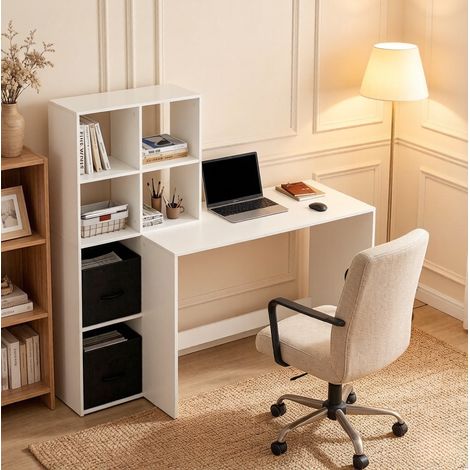 CHICFURN Scrivania con scaffale 140,5 x 134 x 50 cm in legno bianco per smart working (1/5)