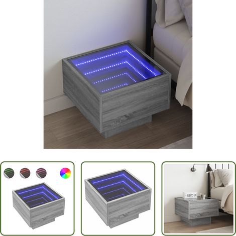 Miroir LED - Table de chevet avec LED infini sonoma gris 40x40x30 cm (1/5)