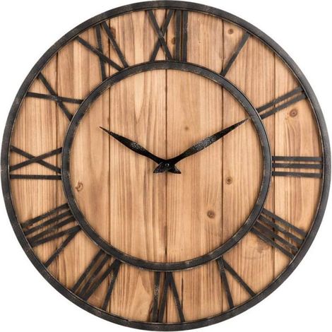 40 cm de diamètre Horloge en Fer forgé en Bois Horloge Murale Ronde Horloge à Quartz décorative silencieuse dans Le Salon café-Fei Yu (1/4)