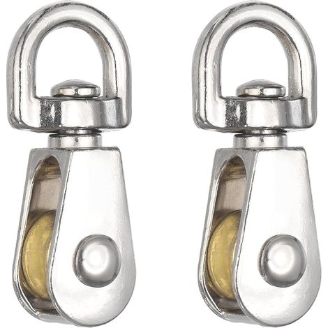 Poulie simple (charge 500 kg) (2 pièces), roue pivotante robuste en alliage de zinc, poulie fixe de levage pour câble métallique, équipement de gym, corde à linge (1/5)