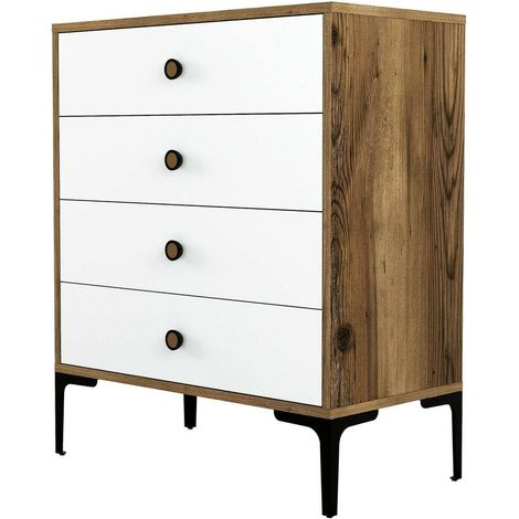 Dmora - Kommode Daceitun, Mehrzweckkommode, Schlafzimmerkommode, Schrank mit Schubladen, 76x40h91 cm, Walnuss und Weiß