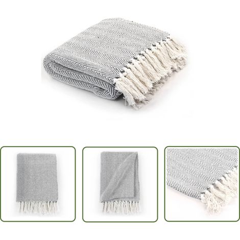 The Living Store Couverture coton à chevrons 125x150 cm Gris - Couverture En Coton - Plaid Gris - Couverture Douce - Décoration Intérieure - Couvertures Confortables (1/5)
